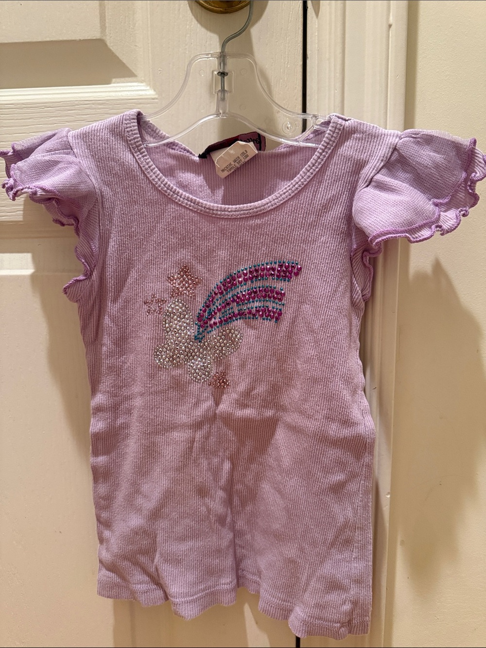 Girls Lavender Short Sleeve Tee with Rhinestone Shooting Star